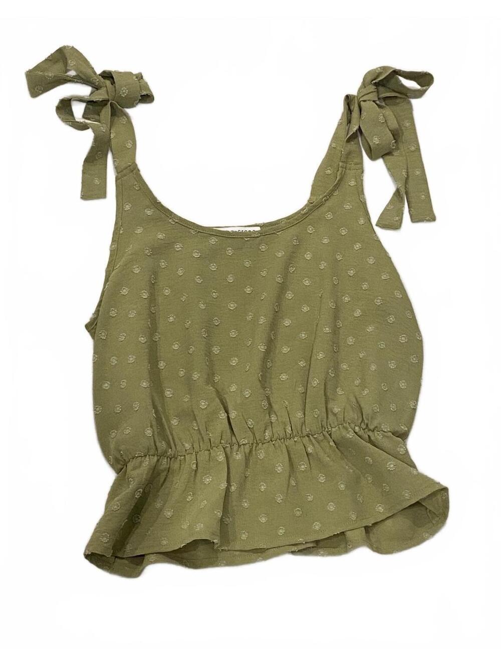 Paper Crane Olive Green Polka Dot Sleeveless Top with Tie Straps XS